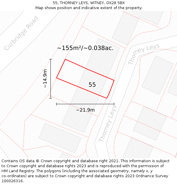55, THORNEY LEYS, WITNEY, OX28 5BX: Plot and title map