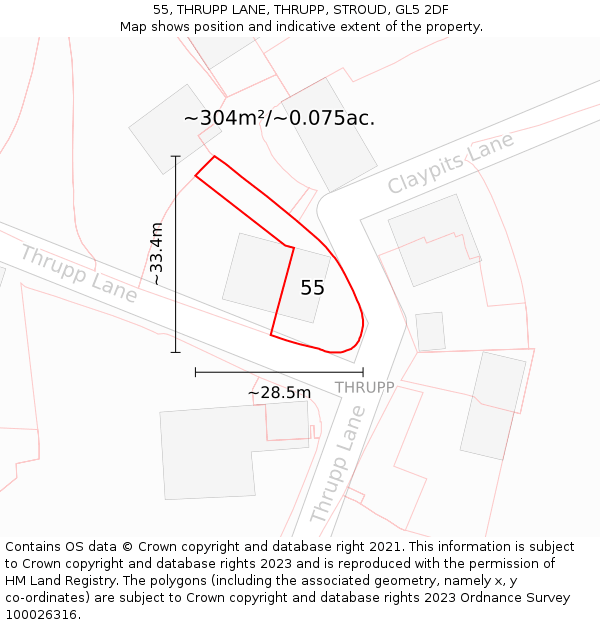 55, THRUPP LANE, THRUPP, STROUD, GL5 2DF: Plot and title map