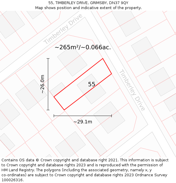 55, TIMBERLEY DRIVE, GRIMSBY, DN37 9QY: Plot and title map
