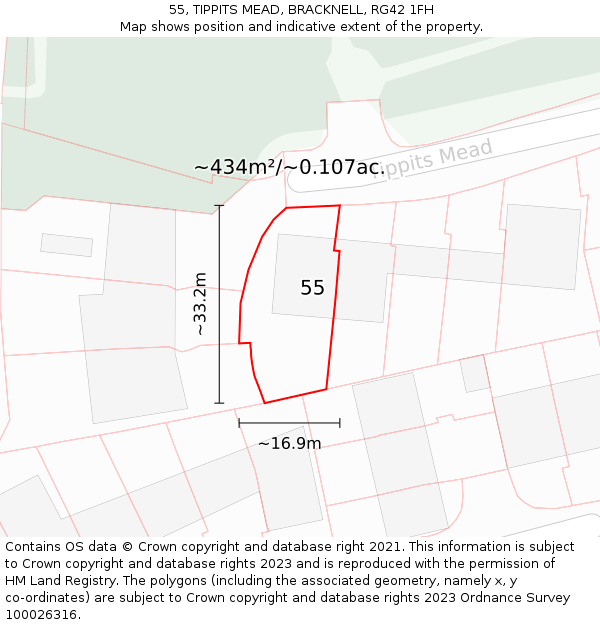55, TIPPITS MEAD, BRACKNELL, RG42 1FH: Plot and title map