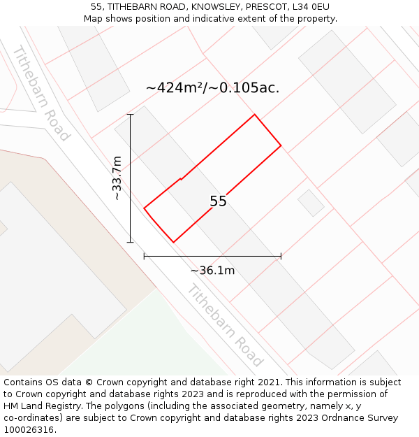 55, TITHEBARN ROAD, KNOWSLEY, PRESCOT, L34 0EU: Plot and title map