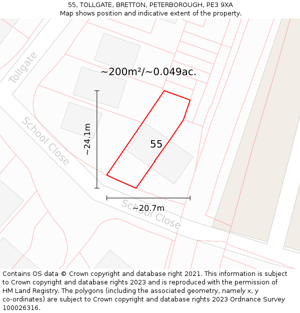 55, TOLLGATE, BRETTON, PETERBOROUGH, PE3 9XA: Plot and title map