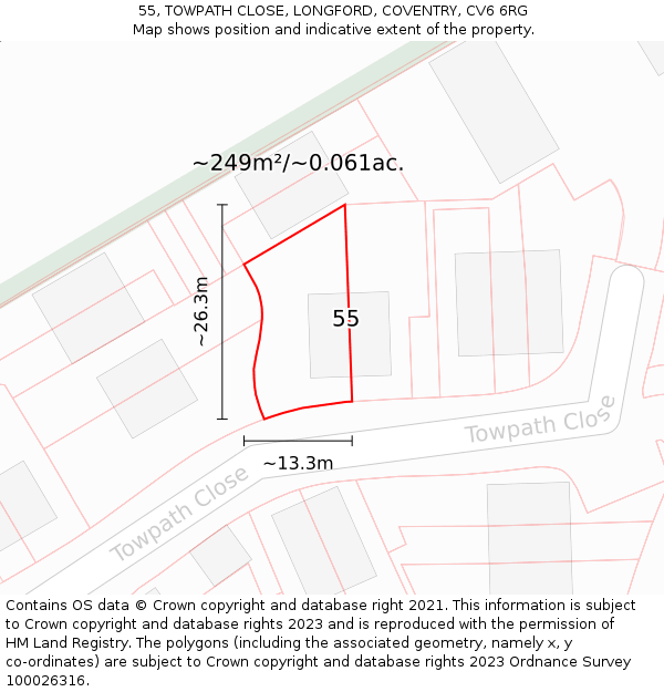 55, TOWPATH CLOSE, LONGFORD, COVENTRY, CV6 6RG: Plot and title map