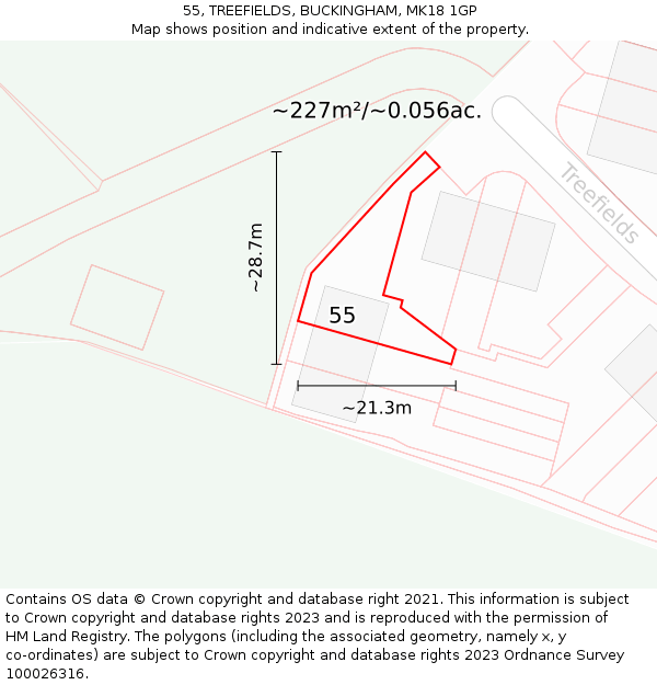 55, TREEFIELDS, BUCKINGHAM, MK18 1GP: Plot and title map