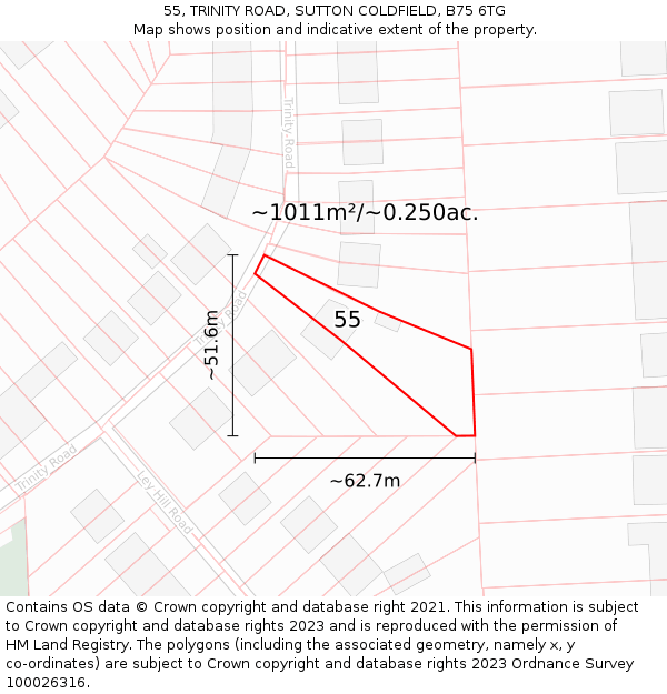 55, TRINITY ROAD, SUTTON COLDFIELD, B75 6TG: Plot and title map