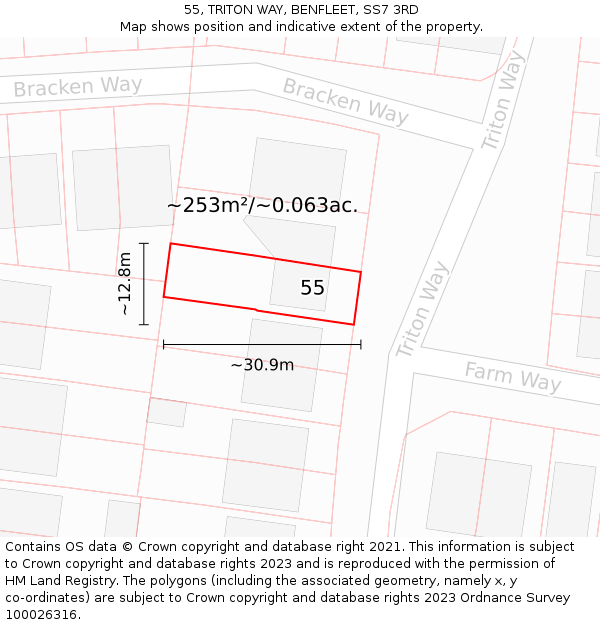 55, TRITON WAY, BENFLEET, SS7 3RD: Plot and title map
