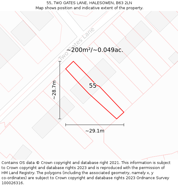 55, TWO GATES LANE, HALESOWEN, B63 2LN: Plot and title map