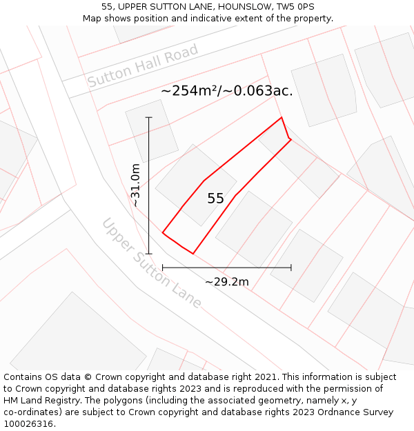 55, UPPER SUTTON LANE, HOUNSLOW, TW5 0PS: Plot and title map