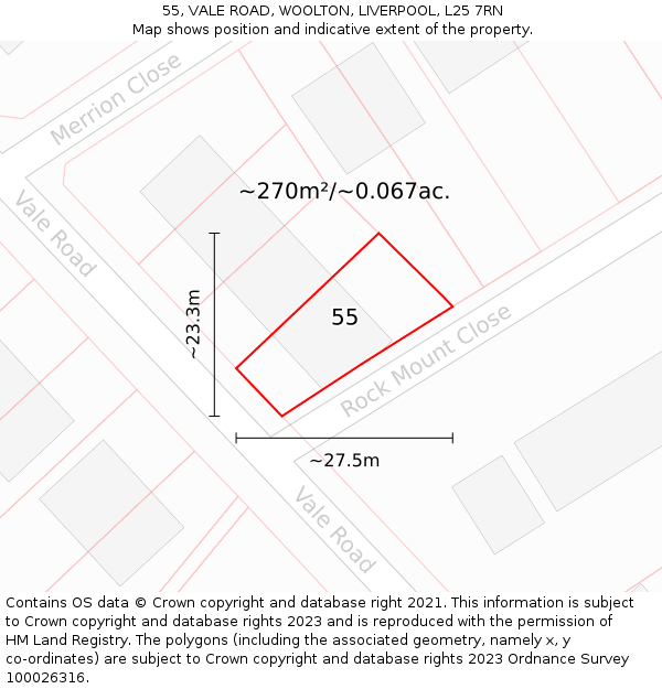 55, VALE ROAD, WOOLTON, LIVERPOOL, L25 7RN: Plot and title map
