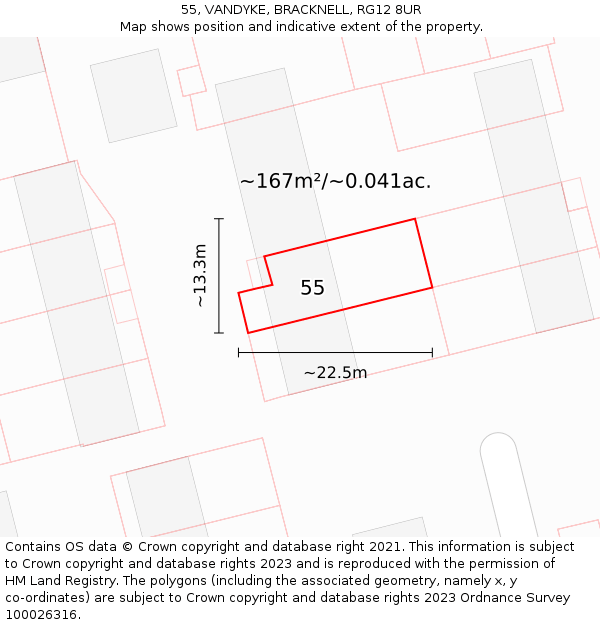 55, VANDYKE, BRACKNELL, RG12 8UR: Plot and title map