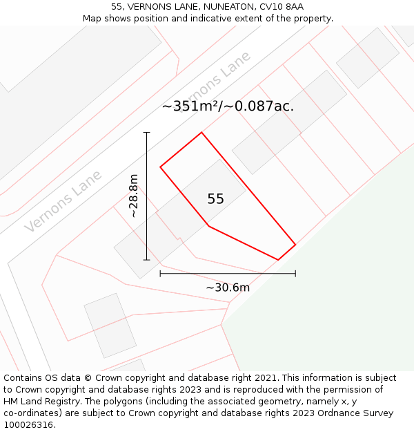 55, VERNONS LANE, NUNEATON, CV10 8AA: Plot and title map