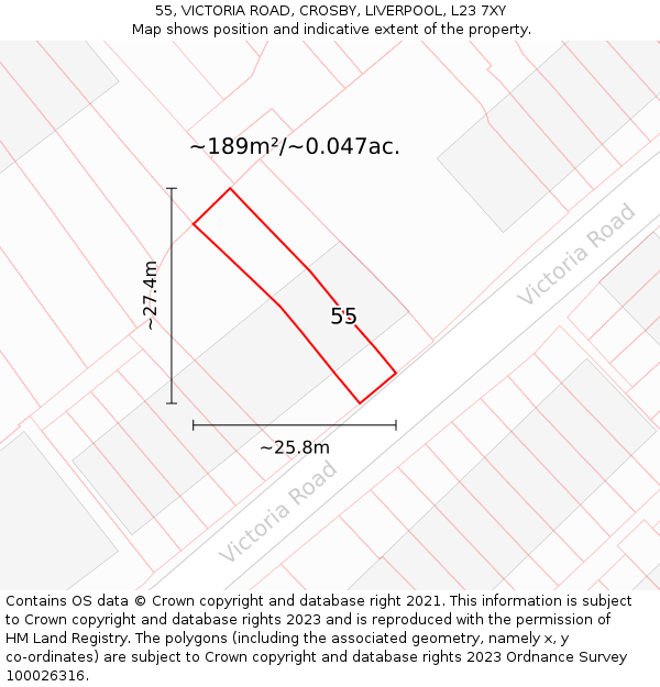 55, VICTORIA ROAD, CROSBY, LIVERPOOL, L23 7XY: Plot and title map