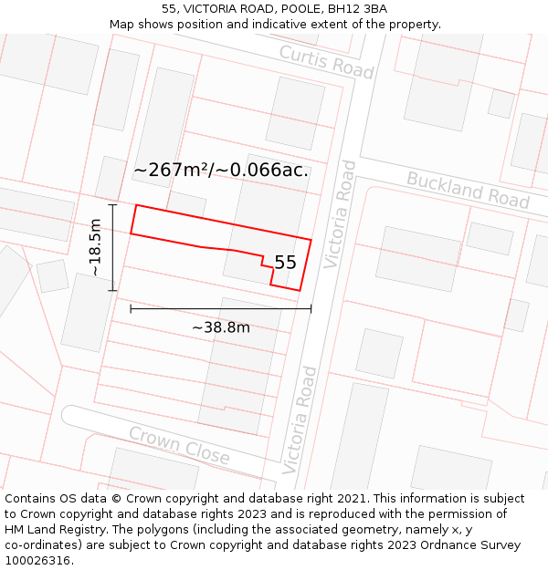 55, VICTORIA ROAD, POOLE, BH12 3BA: Plot and title map