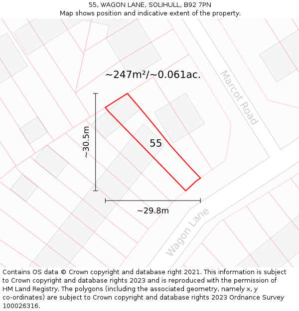 55, WAGON LANE, SOLIHULL, B92 7PN: Plot and title map
