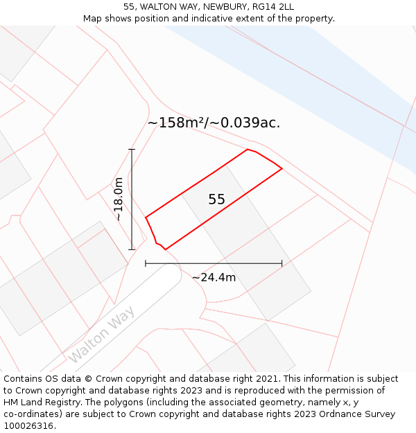 55, WALTON WAY, NEWBURY, RG14 2LL: Plot and title map