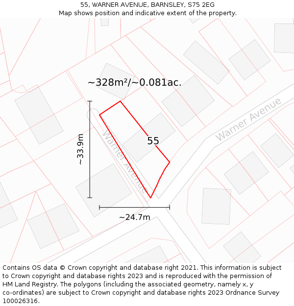 55, WARNER AVENUE, BARNSLEY, S75 2EG: Plot and title map
