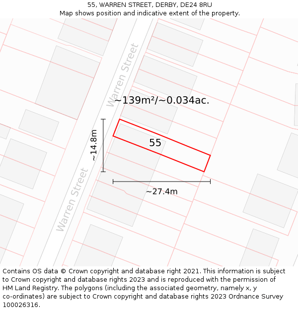55, WARREN STREET, DERBY, DE24 8RU: Plot and title map