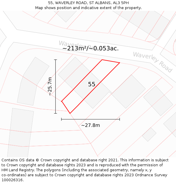 55, WAVERLEY ROAD, ST ALBANS, AL3 5PH: Plot and title map
