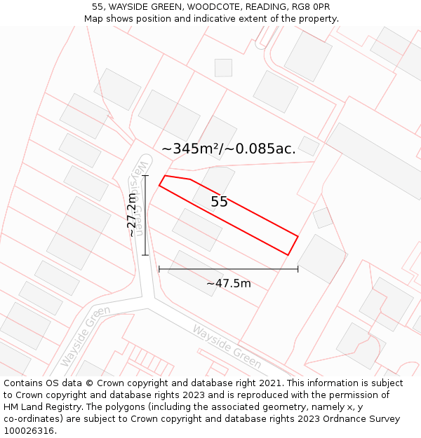 55, WAYSIDE GREEN, WOODCOTE, READING, RG8 0PR: Plot and title map