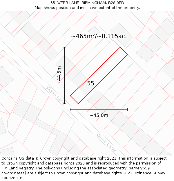 55, WEBB LANE, BIRMINGHAM, B28 0ED: Plot and title map
