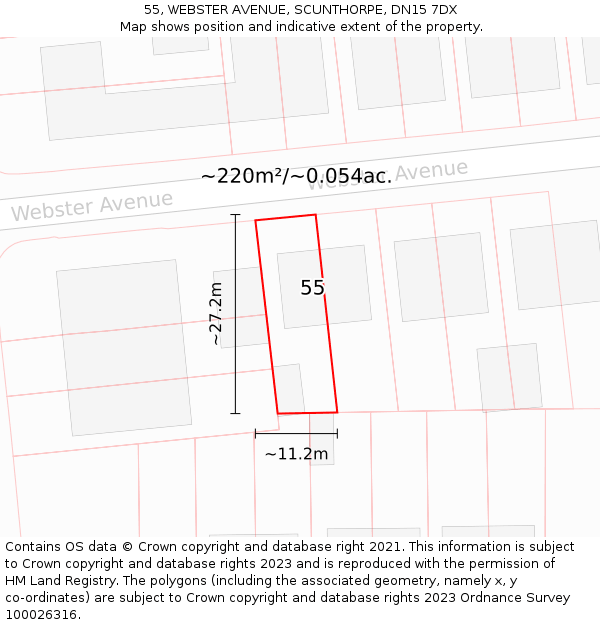 55, WEBSTER AVENUE, SCUNTHORPE, DN15 7DX: Plot and title map