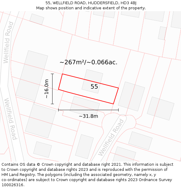 55, WELLFIELD ROAD, HUDDERSFIELD, HD3 4BJ: Plot and title map