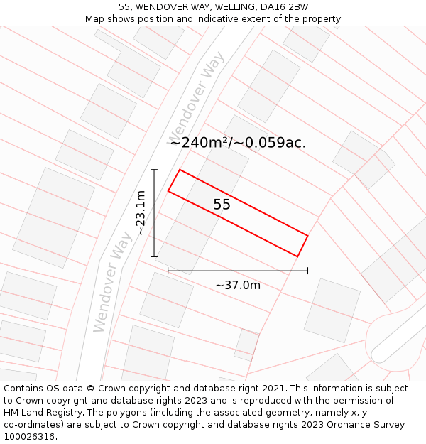 55, WENDOVER WAY, WELLING, DA16 2BW: Plot and title map