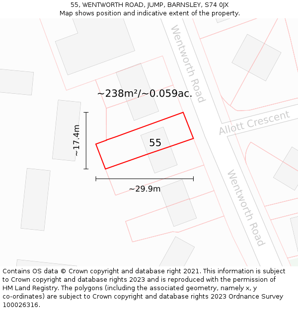 55, WENTWORTH ROAD, JUMP, BARNSLEY, S74 0JX: Plot and title map