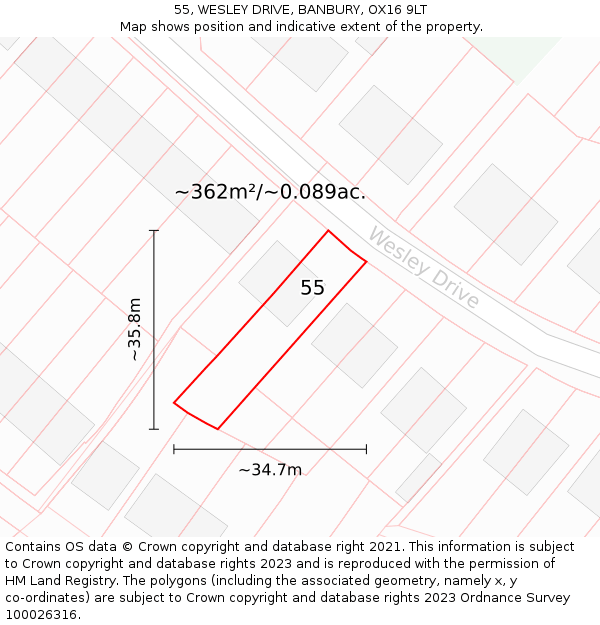 55, WESLEY DRIVE, BANBURY, OX16 9LT: Plot and title map