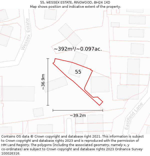 55, WESSEX ESTATE, RINGWOOD, BH24 1XD: Plot and title map