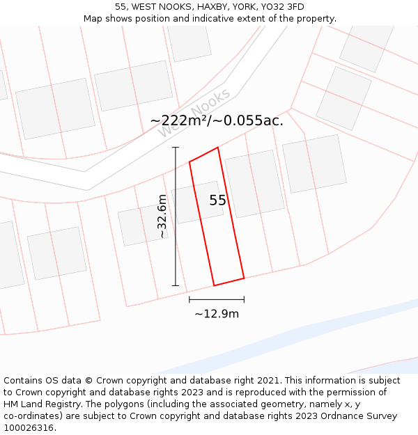 55, WEST NOOKS, HAXBY, YORK, YO32 3FD: Plot and title map