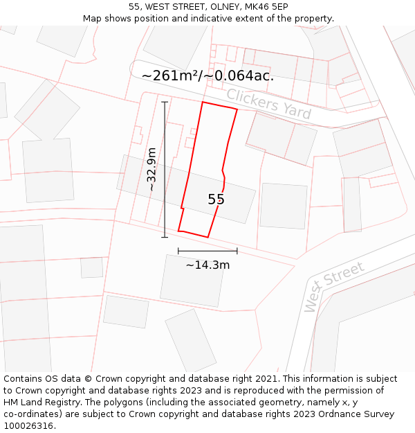 55, WEST STREET, OLNEY, MK46 5EP: Plot and title map
