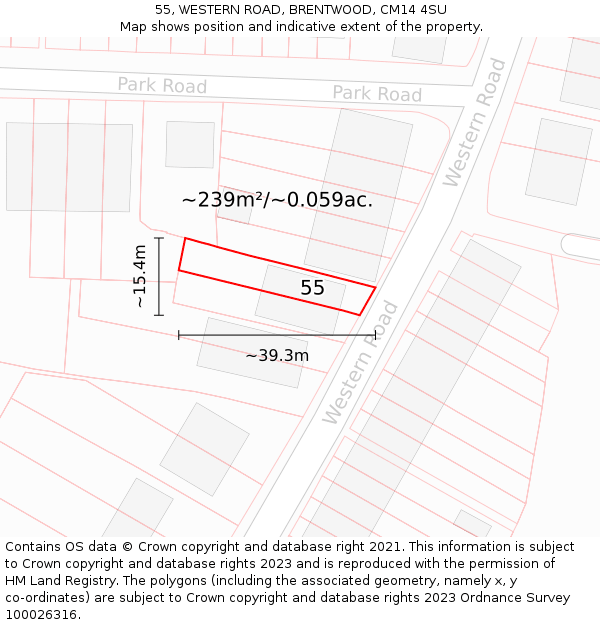 55, WESTERN ROAD, BRENTWOOD, CM14 4SU: Plot and title map