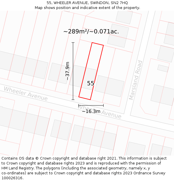 55, WHEELER AVENUE, SWINDON, SN2 7HQ: Plot and title map
