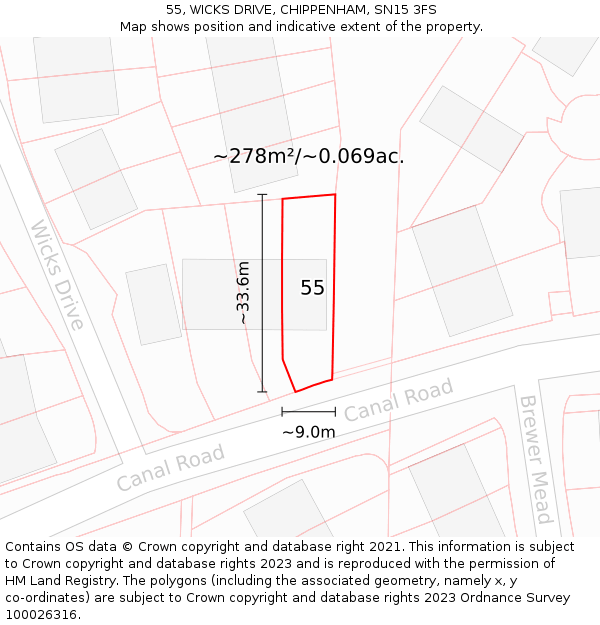 55, WICKS DRIVE, CHIPPENHAM, SN15 3FS: Plot and title map