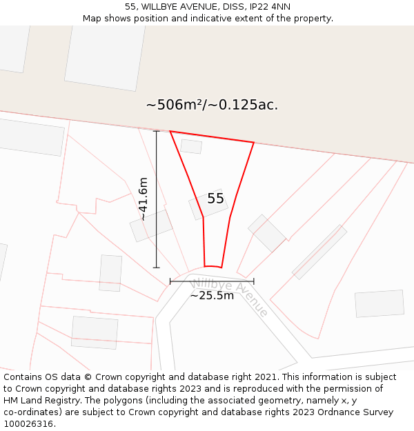 55, WILLBYE AVENUE, DISS, IP22 4NN: Plot and title map