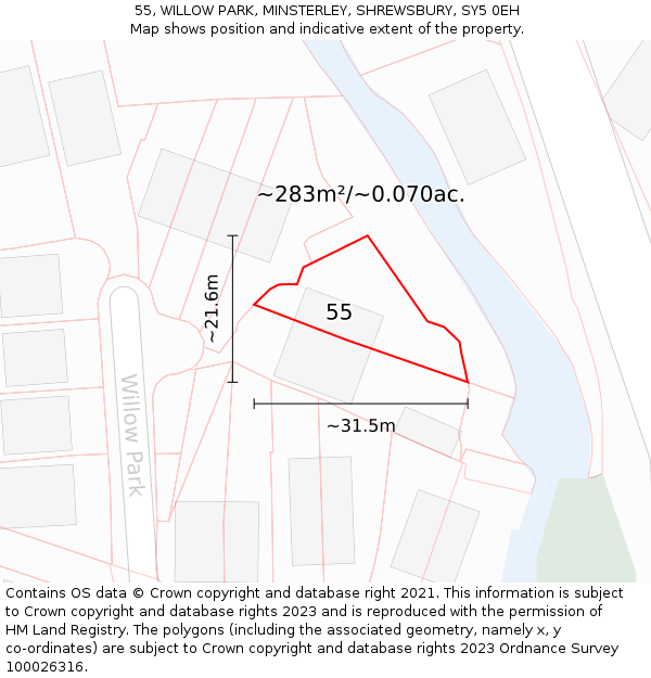 55, WILLOW PARK, MINSTERLEY, SHREWSBURY, SY5 0EH: Plot and title map