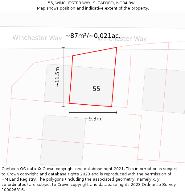 55, WINCHESTER WAY, SLEAFORD, NG34 8WH: Plot and title map