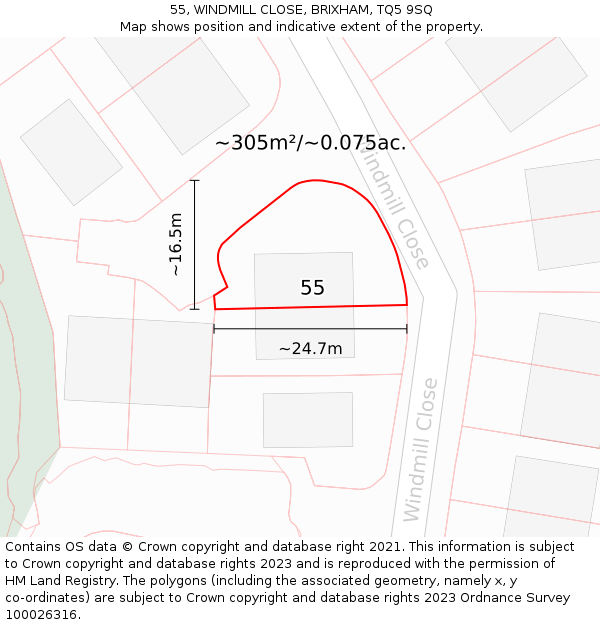 55, WINDMILL CLOSE, BRIXHAM, TQ5 9SQ: Plot and title map