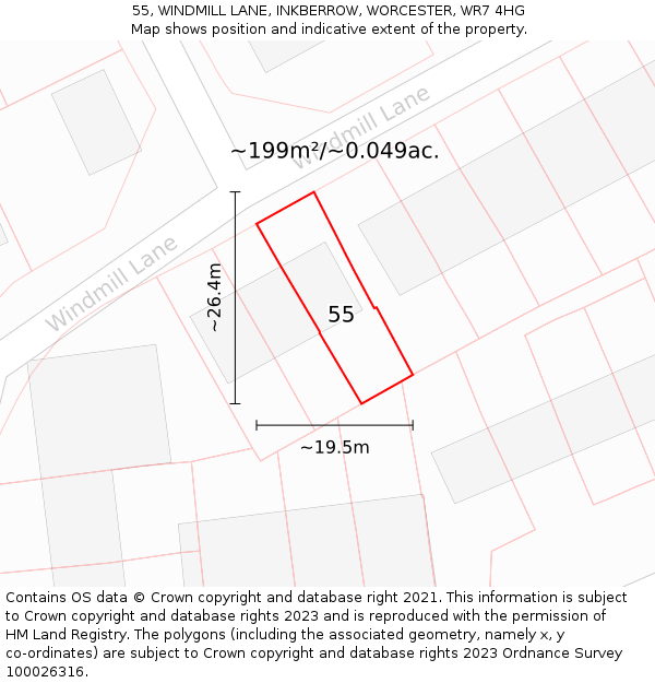 55, WINDMILL LANE, INKBERROW, WORCESTER, WR7 4HG: Plot and title map