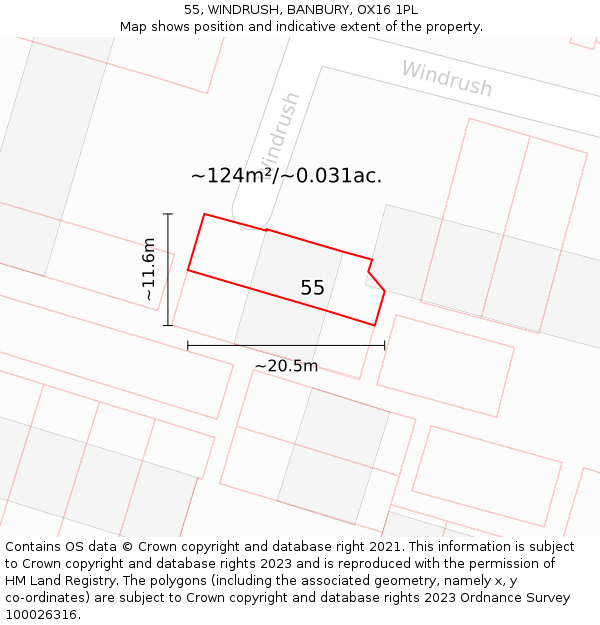 55, WINDRUSH, BANBURY, OX16 1PL: Plot and title map