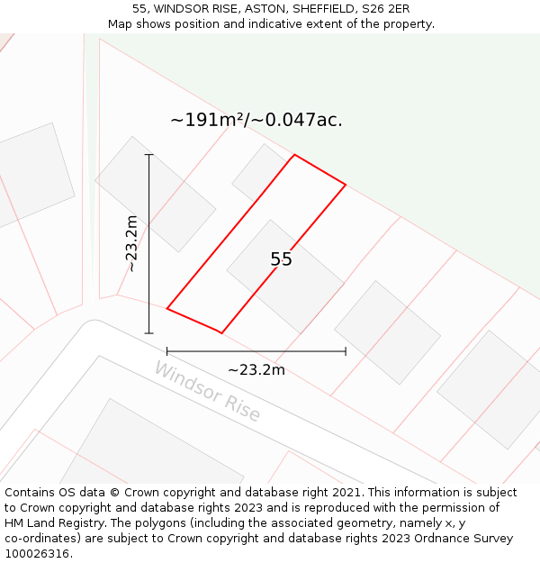 55, WINDSOR RISE, ASTON, SHEFFIELD, S26 2ER: Plot and title map