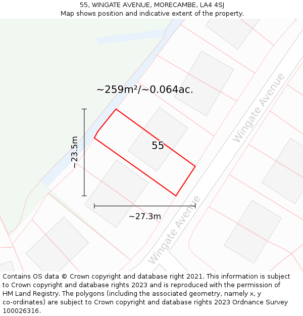 55, WINGATE AVENUE, MORECAMBE, LA4 4SJ: Plot and title map