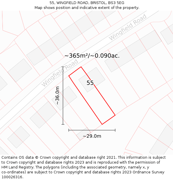 55, WINGFIELD ROAD, BRISTOL, BS3 5EG: Plot and title map