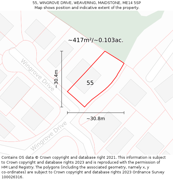 55, WINGROVE DRIVE, WEAVERING, MAIDSTONE, ME14 5SP: Plot and title map