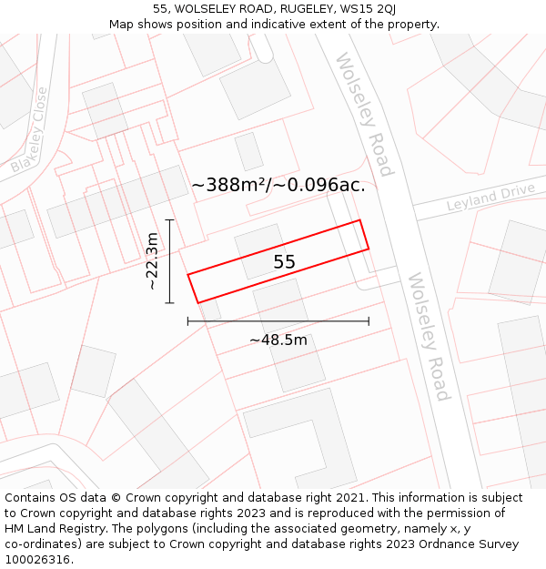 55, WOLSELEY ROAD, RUGELEY, WS15 2QJ: Plot and title map