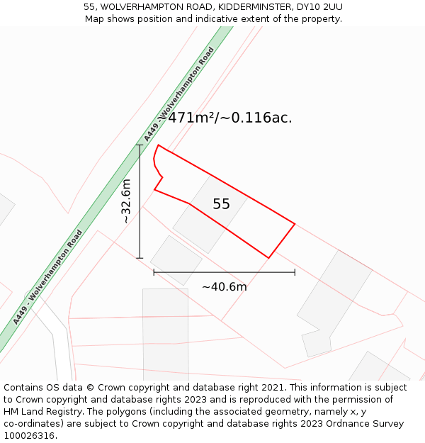 55, WOLVERHAMPTON ROAD, KIDDERMINSTER, DY10 2UU: Plot and title map