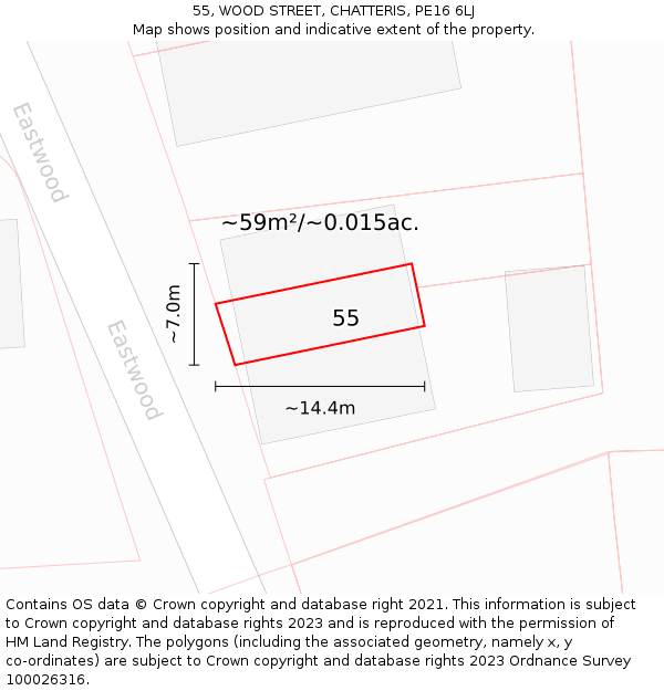 55, WOOD STREET, CHATTERIS, PE16 6LJ: Plot and title map