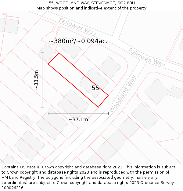55, WOODLAND WAY, STEVENAGE, SG2 8BU: Plot and title map