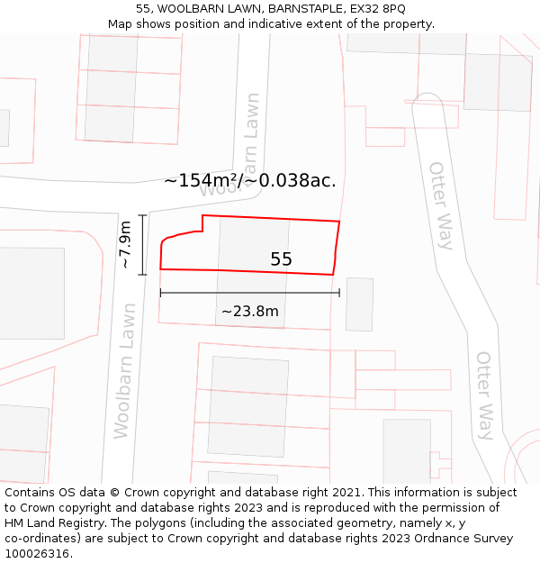 55, WOOLBARN LAWN, BARNSTAPLE, EX32 8PQ: Plot and title map